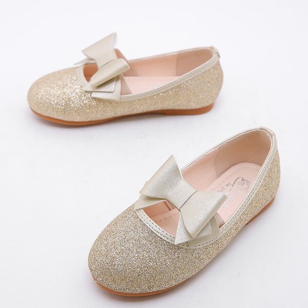 

Toddler Girls Bow Decor Glitter Flats, Gold