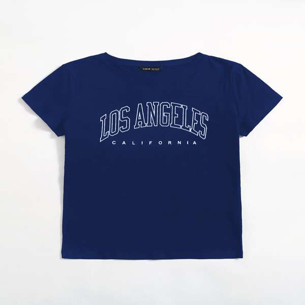 

Letter Graphic Crew Neck Tee, Navy blue