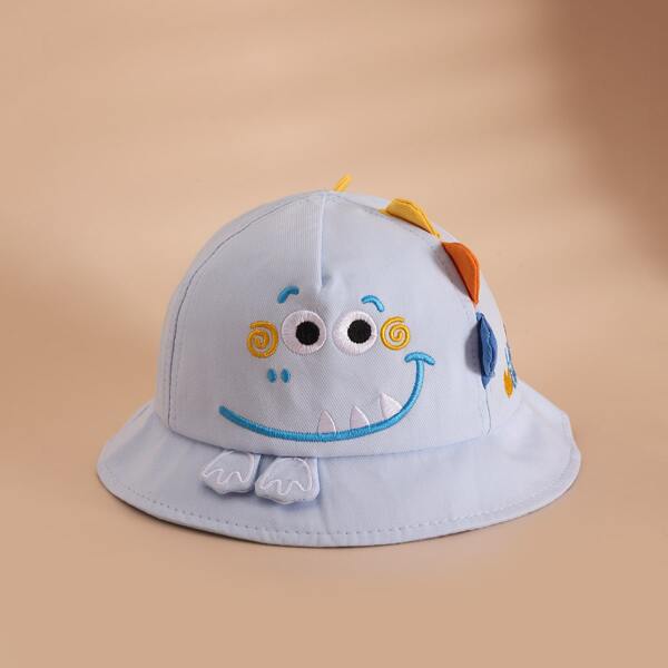 

Toddler Kids Cartoon Embroidered Bucket Hat, Baby blue