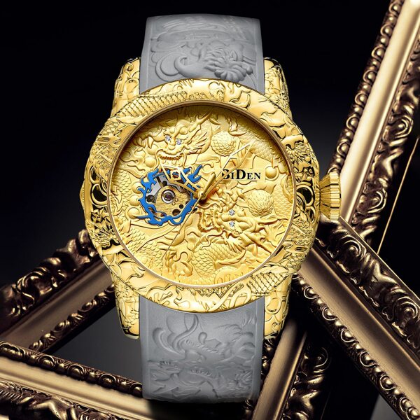 

Men Chinese Dragon Dial Rubber Strap Mechanical Watch