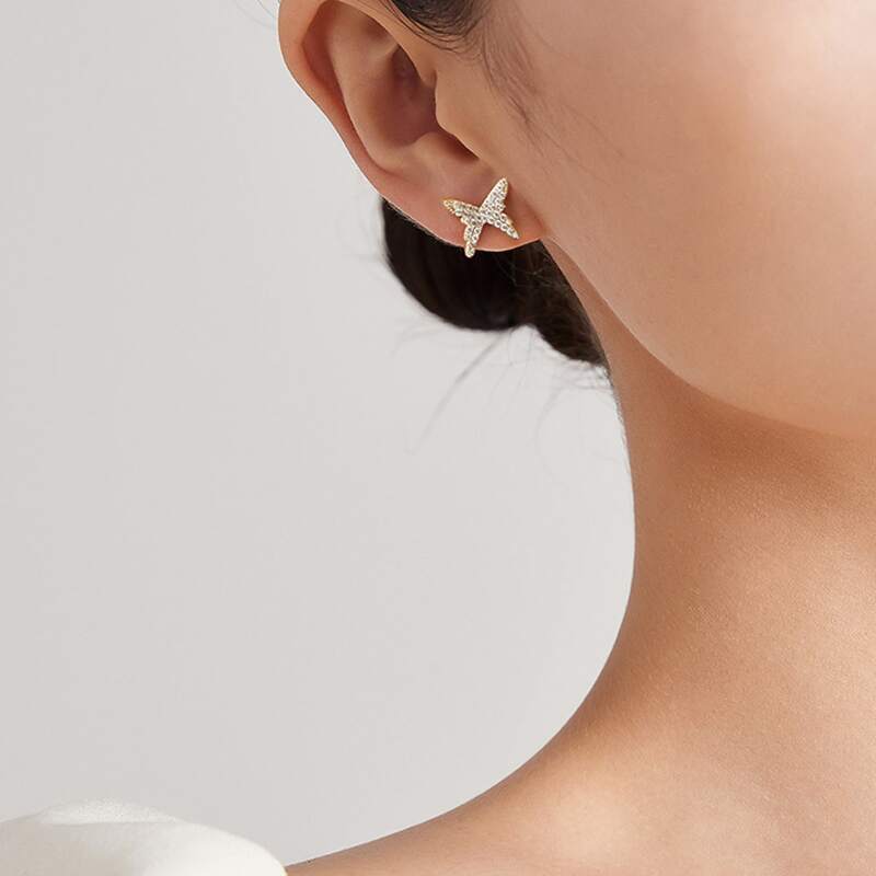 

2pcs Butterfly Stud Earrings & Ear Cuff, Gold