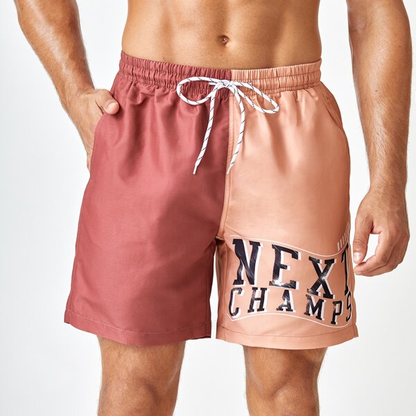 

Men Two Tone Letter Graphic Swim Trunks, Multicolor