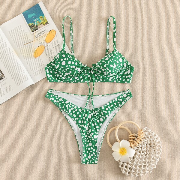

Dalmatian Tie Front Underwire Bikini Swimsuit, Green