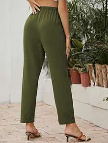 SHEIN Maternity Knot Waist Solid Trousers - Army Green - View 3