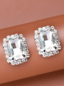 1 Par Pendientes De Cristal Cuadrado Con Diamantes De Imitación Para Mujeres, Adecuados Para Joyas De Diario Y De Boda