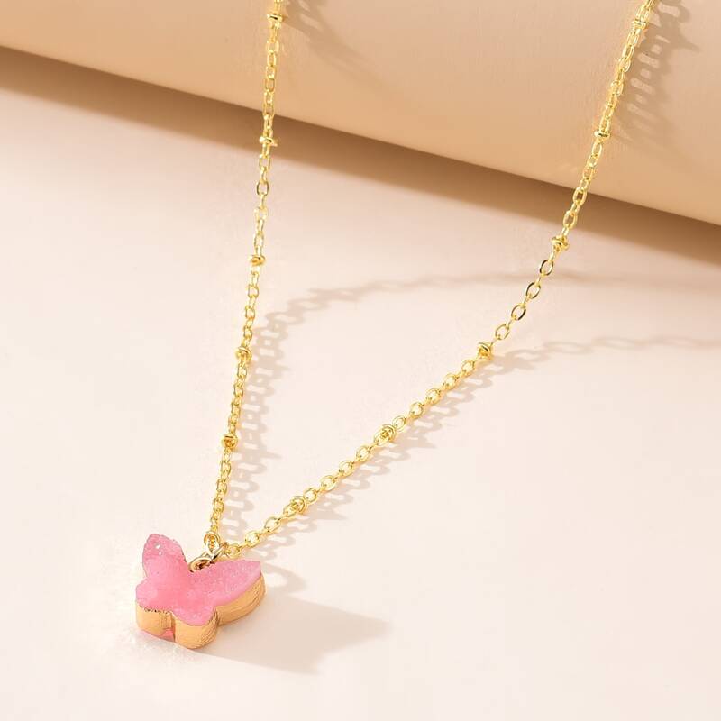 

Butterfly Pendant Necklace, Pink
