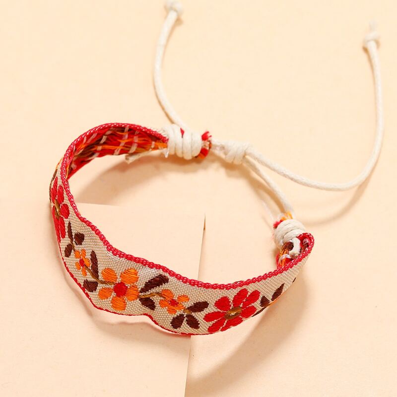

Flower Embroidery Bracelet, Red
