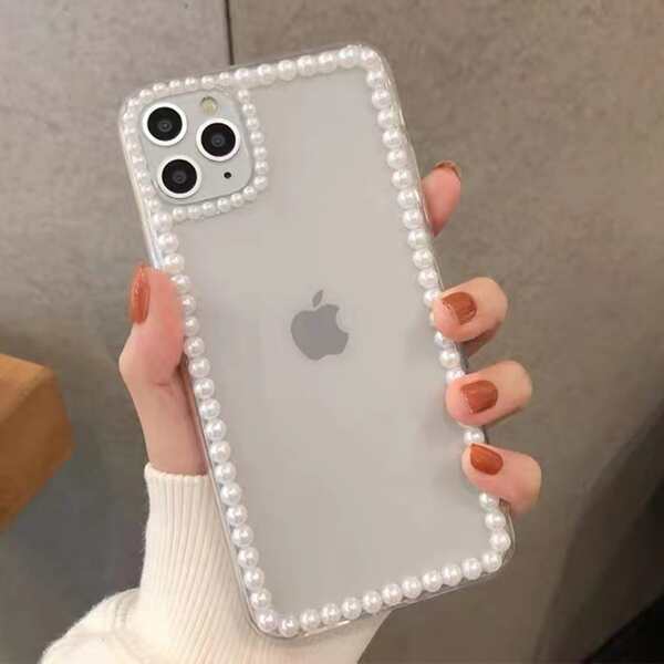 

Faux Pearl Decor Phone Case, White