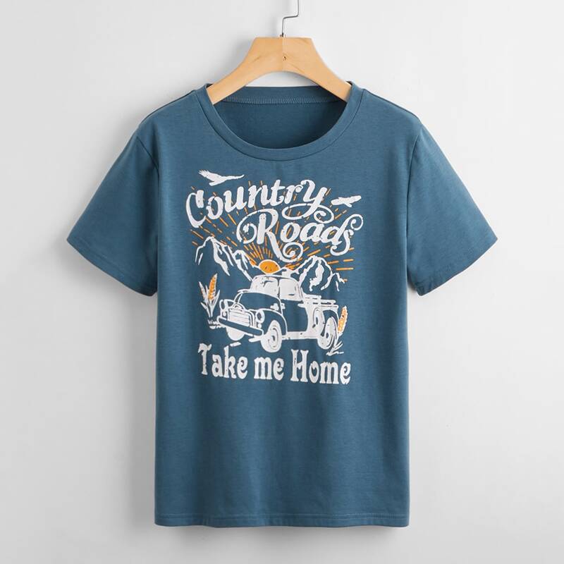 

Letter Car Graphic Tee, Dusty blue