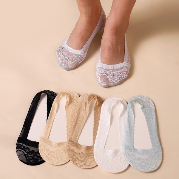 

6pairs Lace Invisible Socks, Multicolor