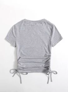 Muchica Drawstring Side Solid Tee - Light Grey - View 2