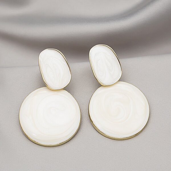 

Round Decor Earrings, White