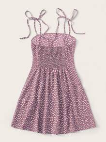 Soleia Knot Strap Shirred Back Ditsy Floral Dress - Dusty Pink - View 2