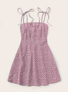Soleia Knot Strap Shirred Back Ditsy Floral Dress - Dusty Pink - View 4