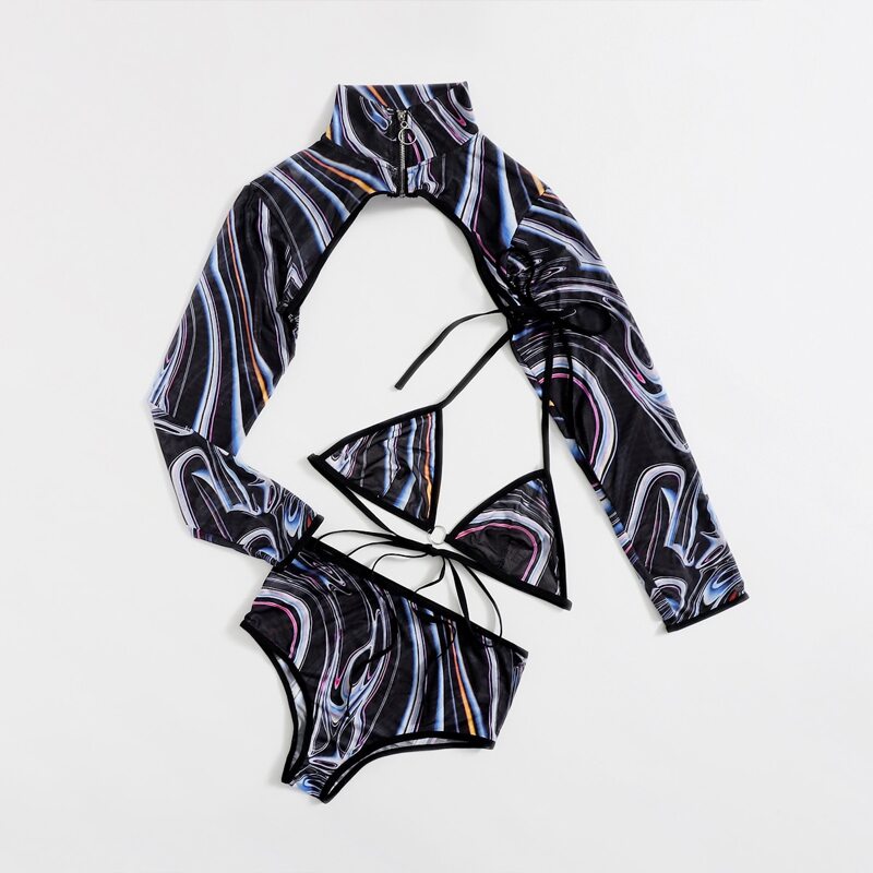 

3pack All Over Print Lingerie Set With Robe, Multicolor