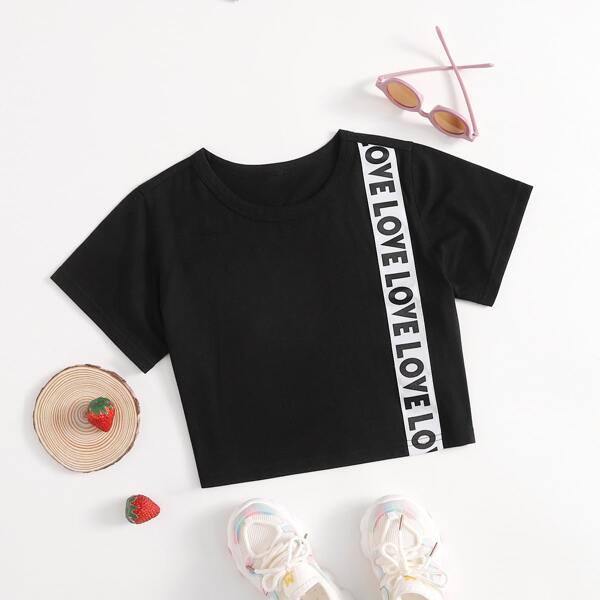 

Girls Letter Graphic Tee, Black