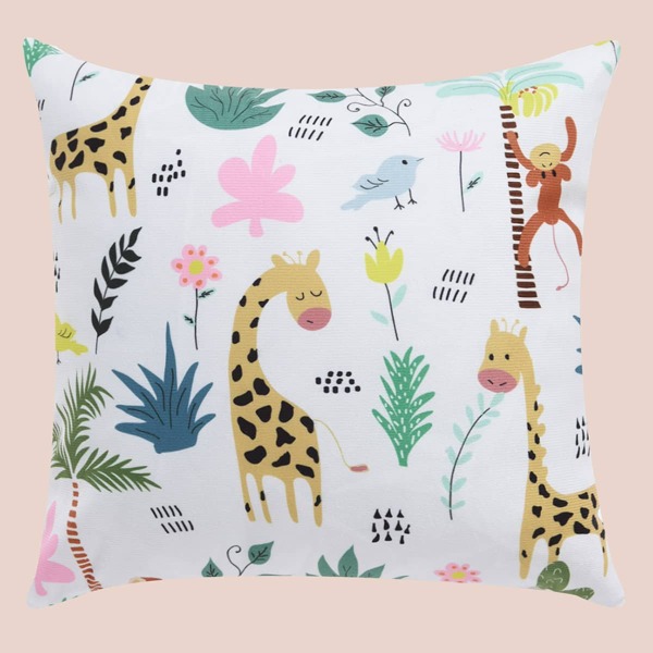 

Kids Animal Print Cushion Cover Without Filler, White