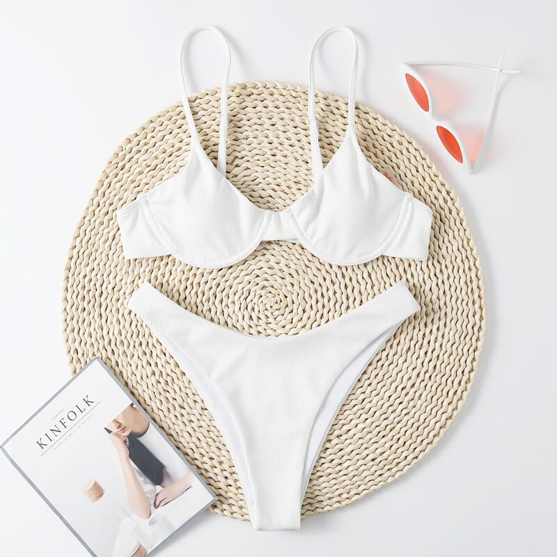 

Solid Rib Bikini Swimsuit, White