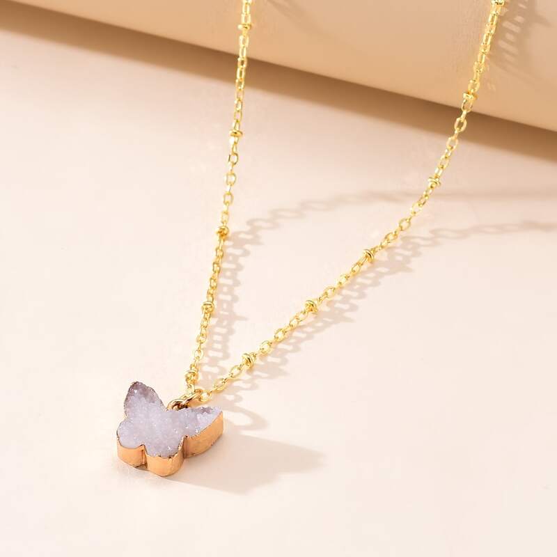 

Butterfly Pendant Necklace, Beige