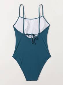 SHEIN Swim 休閒純色一件式 - 藍色 - 查看 2