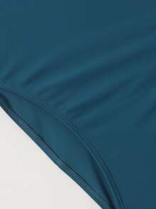 SHEIN Swim 休閒純色一件式 - 藍色 - 查看 5