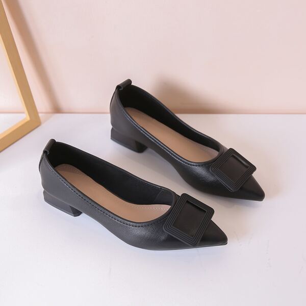 

Point Toe Chunky Heeled Court Pumps, Black