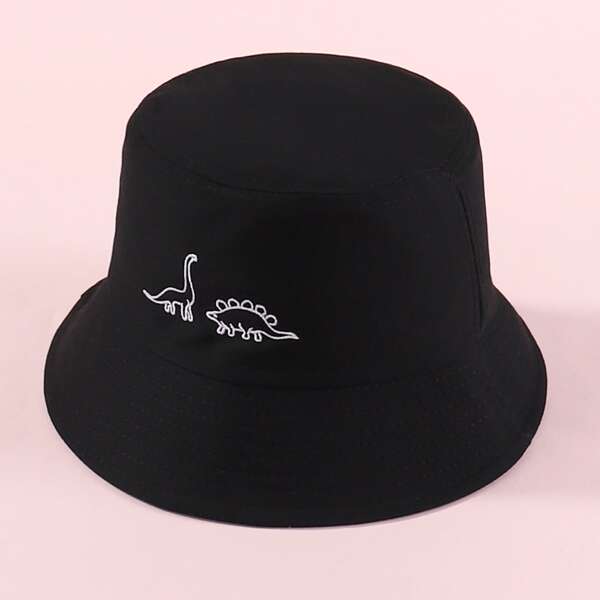 

Kids Cartoon Dinosaur Embroidered Bucket Hat, Black