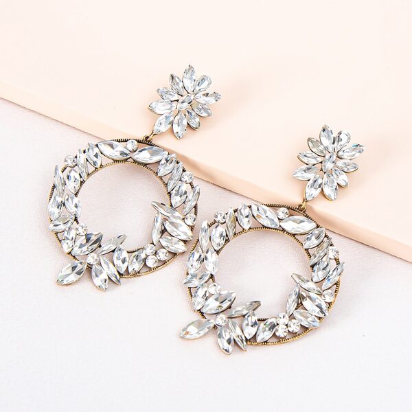 

Rhinestone Decor Round Drop Earrings, Silver