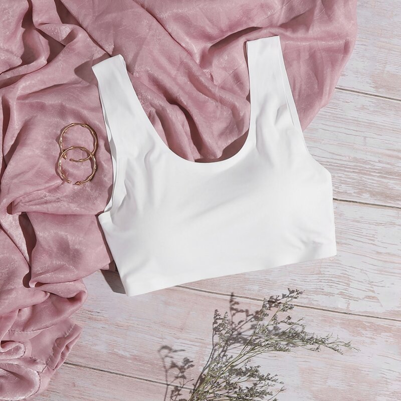 

Simple Solid Tank Bra, White