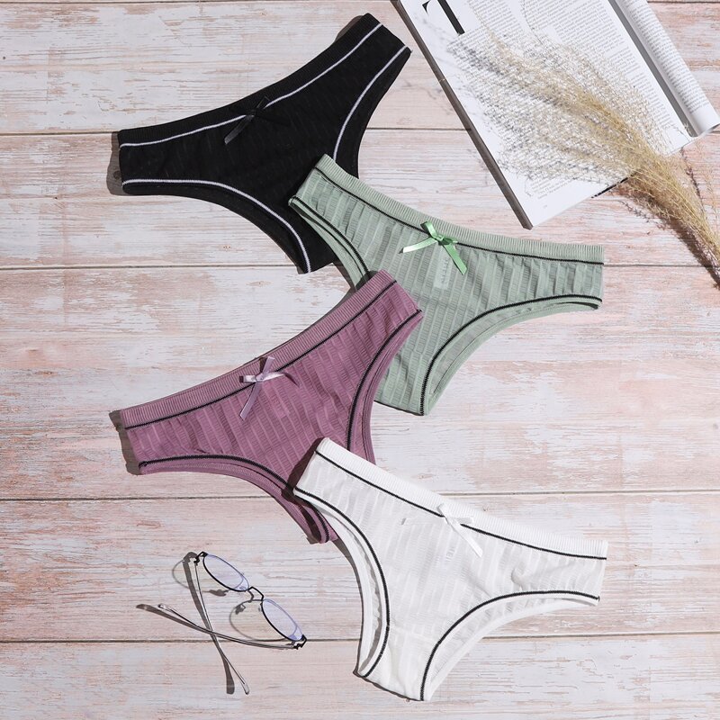 

4pack Solid Bow Decor Panty Set, Multicolor