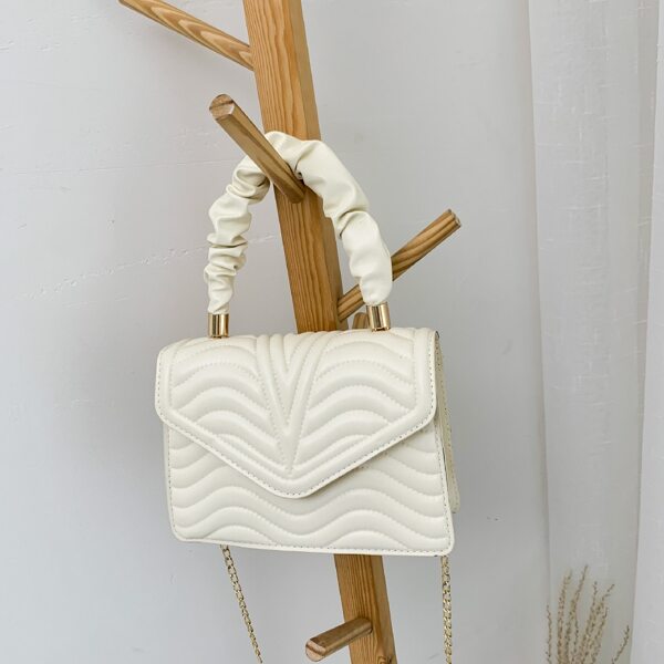 

Minimalist Quilted Ruched Satchel Bag, Beige