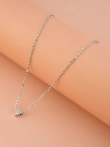 心形吊墜項鍊 - 銀色 - 查看 2