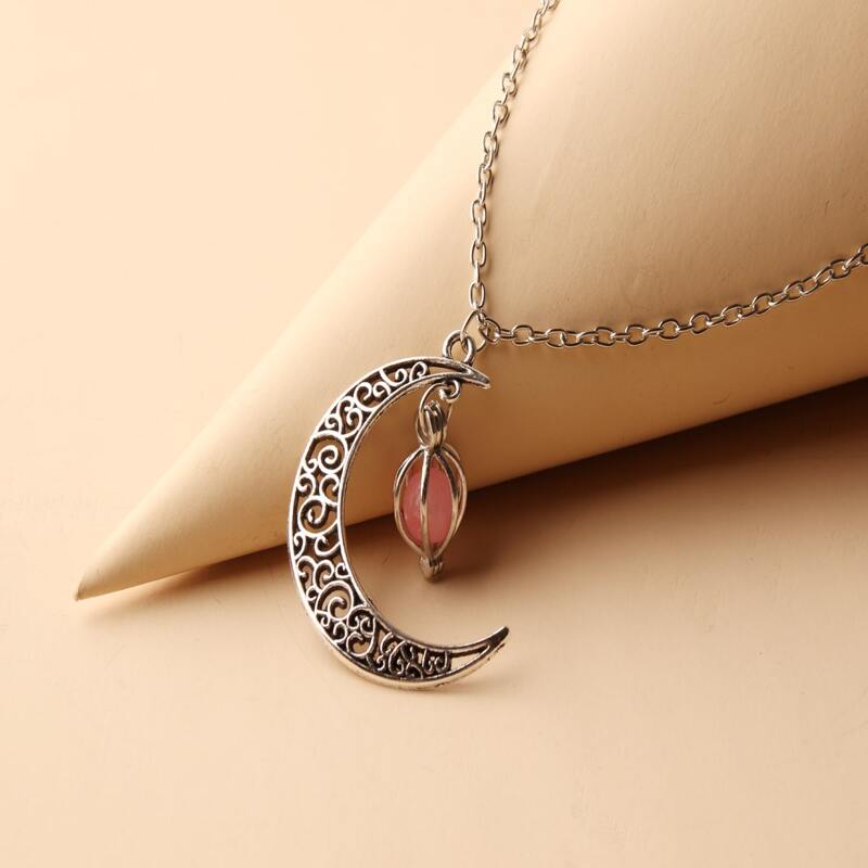 

Moon Decor Luminous Pendant Necklace, Silver