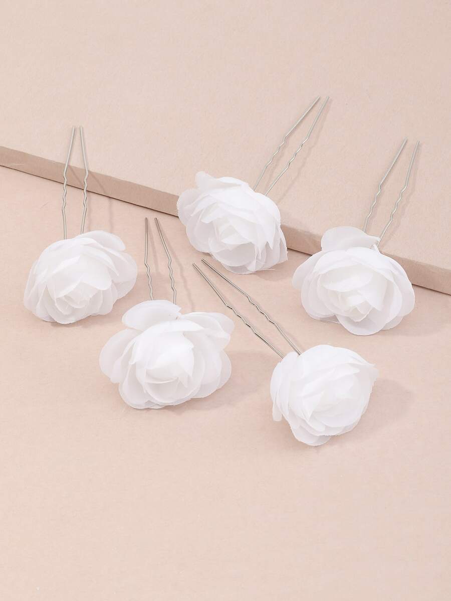 5pcs Fashionable Elegant Flower Hairpins Set For Teen - White - View 1