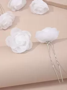 5pcs Fashionable Elegant Flower Hairpins Set For Teen - White - View 2
