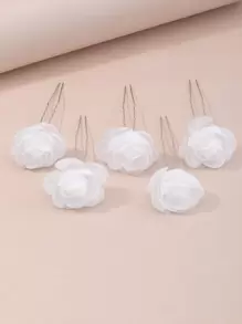5pcs Fashionable Elegant Flower Hairpins Set For Teen - White - View 3