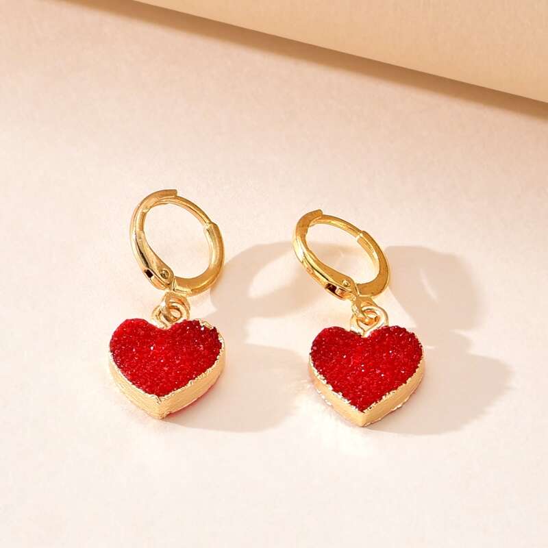 

Heart Drop Earrings, Red