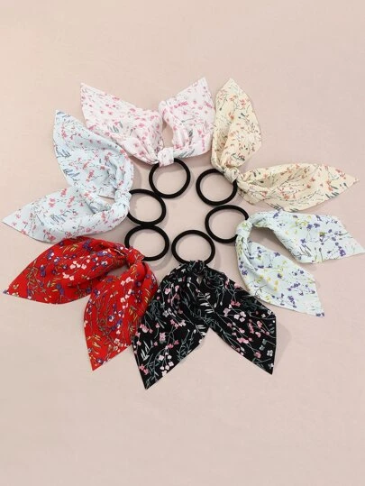 6pcs/Set Girls Floral Fabric Scrunchies, Suitable For Daily Decoration