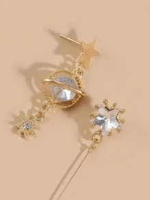 月亮和星星耳墜 - 金黃色 - 查看 3