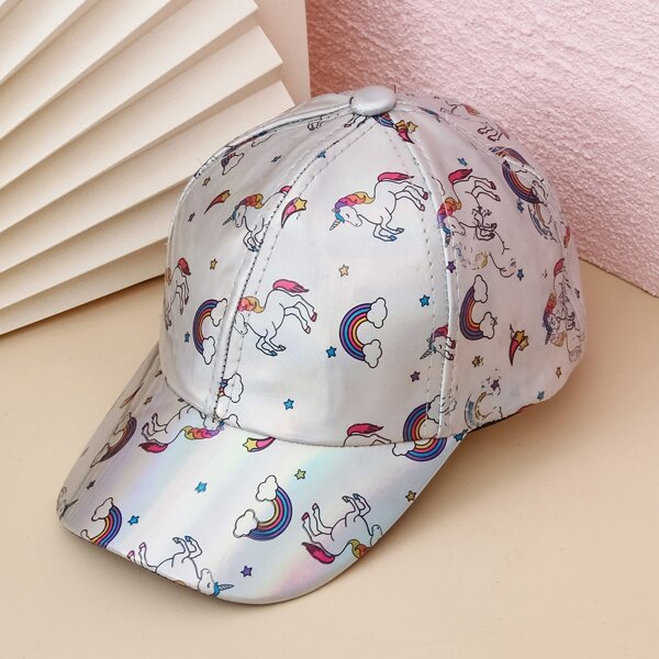 

Toddler Kids Rainbow & Unicorn Print Baseball Cap, Silver