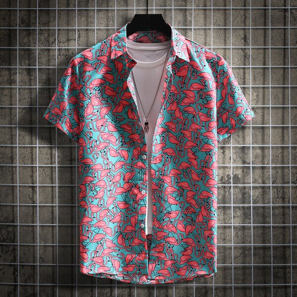 

Men Random Flamingo Print Shirt Without Tee, Multicolor