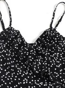 Soleia Allover Heart Print Ruffle Detail Wrap Cami Dress - Black - View 4