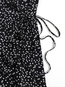 Soleia Allover Heart Print Ruffle Detail Wrap Cami Dress - Black - View 5