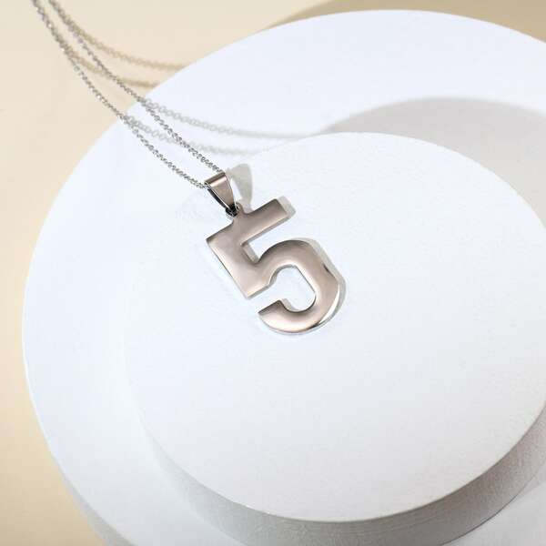 

Men Number Charm Necklace, Silver