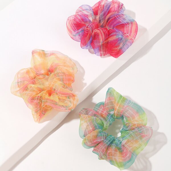 

3pcs Plaid Scrunchies, Multicolor