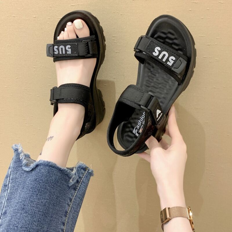 

Double Band Wedge Sandals, Black