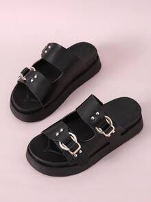Sandalias Tachuelas Liso Punk - Negro - Ver 2