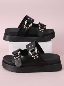 Sandalias Tachuelas Liso Punk - Negro - Ver 3