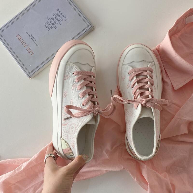 

Paisley Lace-up Canvas Sneakers, Pink