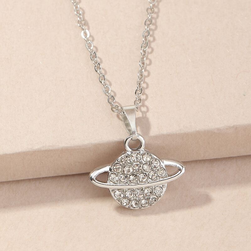 

Rhinestone Planet Pendant Necklace, Silver